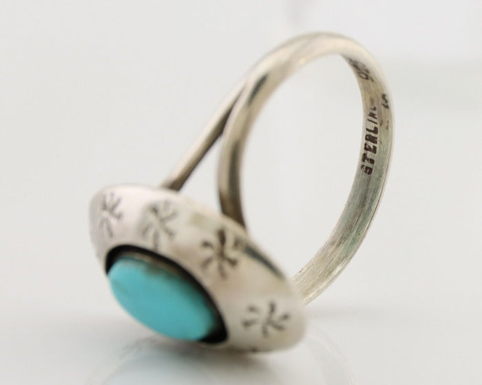 Navajo Ring 925 Silver Blue Kingman Turquoise Native American Artist C.80's