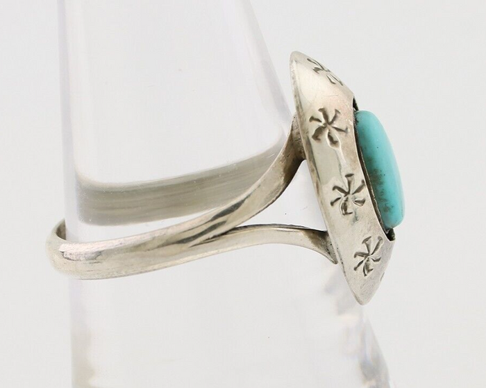 Navajo Ring 925 Silver Blue Kingman Turquoise Native American Artist C.80's