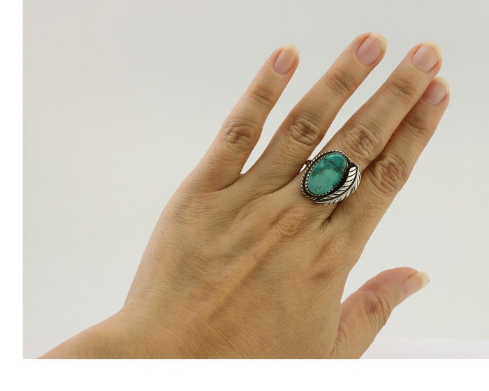 Navajo Ring 925 Silver Blue Kingman Turquoise Native American Artist C.80's