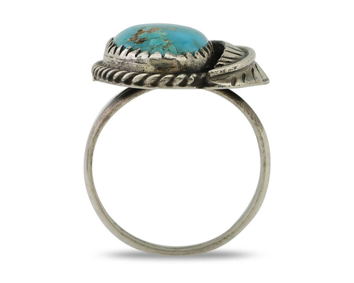 Navajo Ring 925 Silver Blue Kingman Turquoise Signed JW C.80's