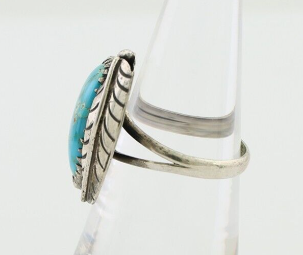 Navajo Ring 925 Silver Blue Kingman Turquoise Signed JW C.80's