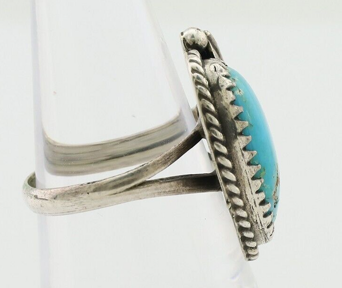 Navajo Ring 925 Silver Blue Kingman Turquoise Signed JW C.80's