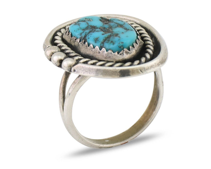Navajo Ring 925 Silver Blue Nugget Turquoise Native American Artist C.80's