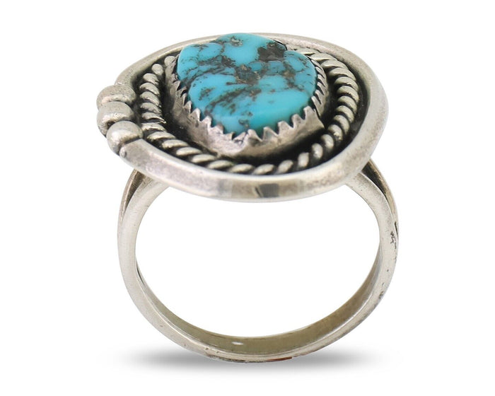 Navajo Ring 925 Silver Blue Nugget Turquoise Native American Artist C.80's