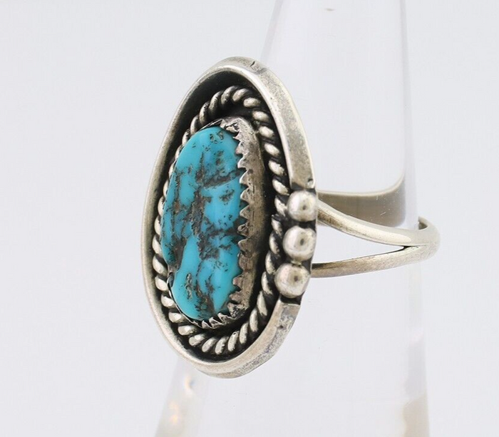 Navajo Ring 925 Silver Blue Nugget Turquoise Native American Artist C.80's