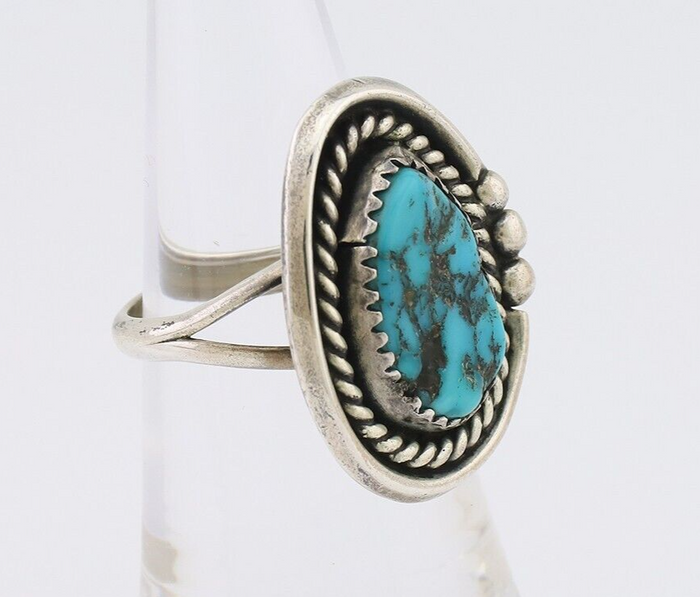 Navajo Ring 925 Silver Blue Nugget Turquoise Native American Artist C.80's