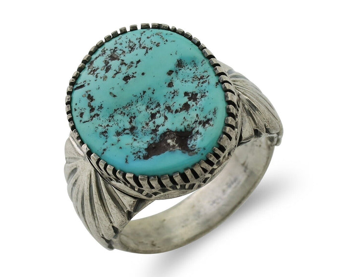 Navajo Ring 925 Silver Blue Sleeping Beauty Turquoise Artist Signed DK C.80's
