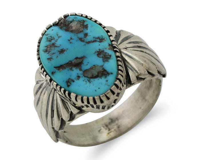 Navajo Ring 925 Silver Blue Sleeping Beauty Turquoise Artist Signed DK C.80's