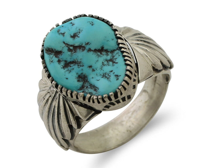 Navajo Ring 925 Silver Blue Sleeping Beauty Turquoise Artist Signed DK C.80's