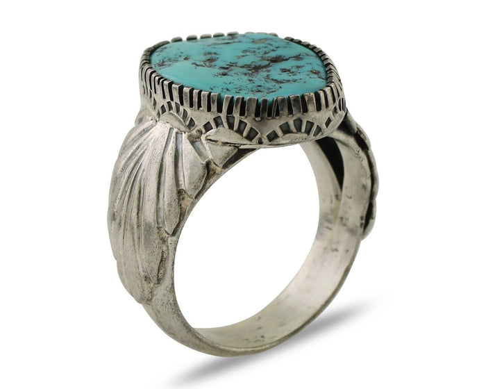 Navajo Ring 925 Silver Blue Sleeping Beauty Turquoise Artist Signed DK C.80's