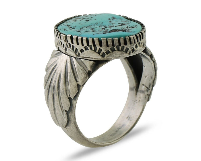 Navajo Ring 925 Silver Blue Sleeping Beauty Turquoise Artist Signed DK C.80's