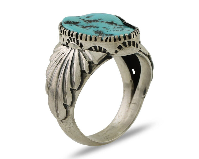 Navajo Ring 925 Silver Blue Sleeping Beauty Turquoise Artist Signed DK C.80's