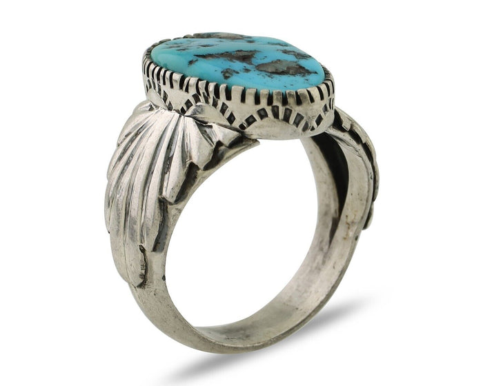 Navajo Ring 925 Silver Blue Sleeping Beauty Turquoise Artist Signed DK C.80's