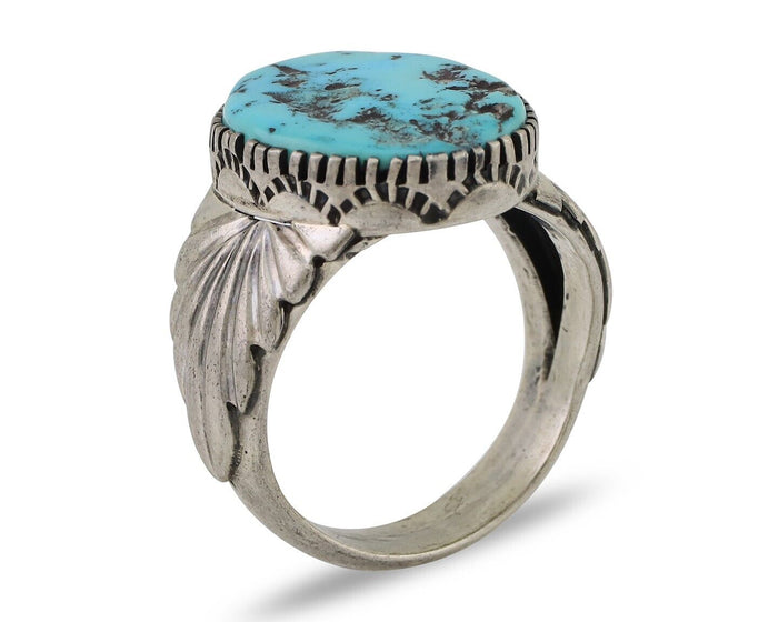 Navajo Ring 925 Silver Blue Sleeping Beauty Turquoise Artist Signed DK C.80's
