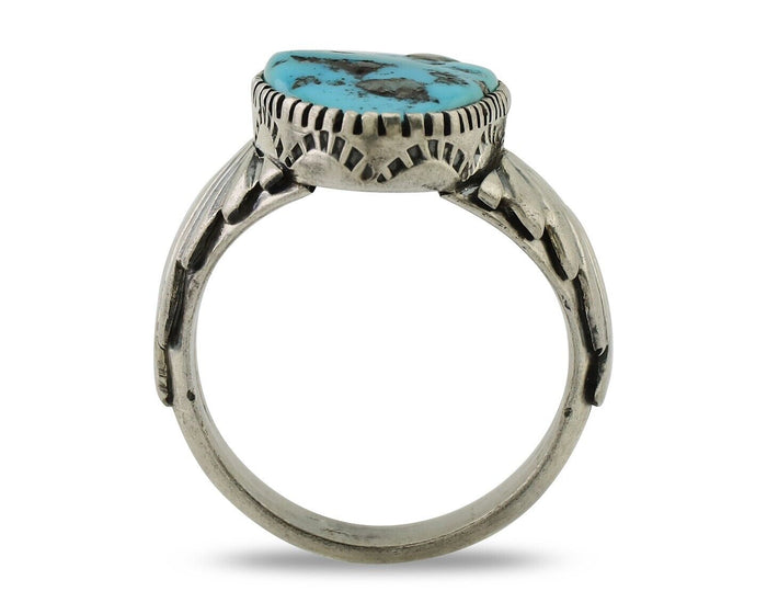 Navajo Ring 925 Silver Blue Sleeping Beauty Turquoise Artist Signed DK C.80's