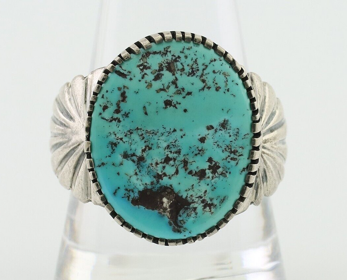 Navajo Ring 925 Silver Blue Sleeping Beauty Turquoise Artist Signed DK C.80's