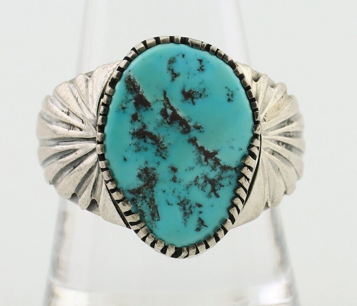 Navajo Ring 925 Silver Blue Sleeping Beauty Turquoise Artist Signed DK C.80's