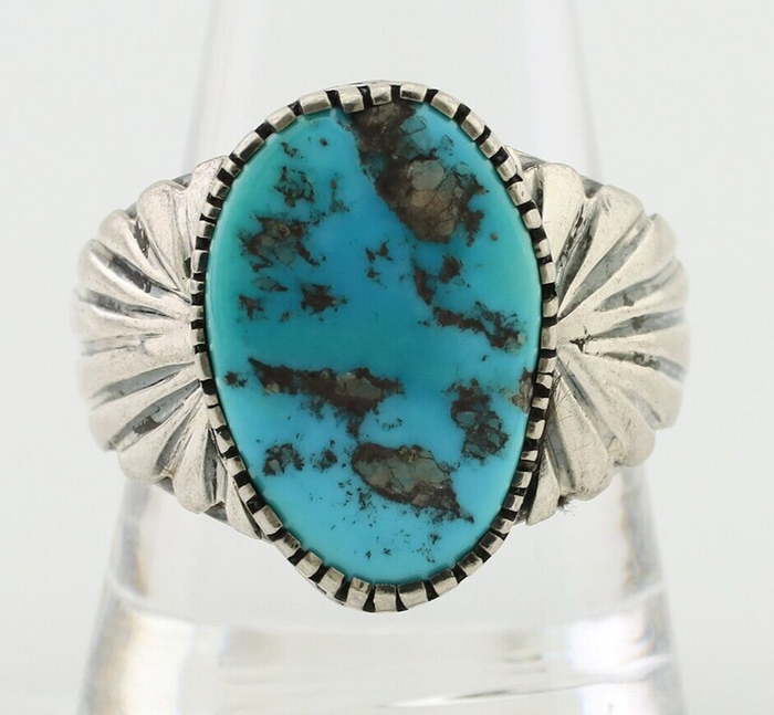 Navajo Ring 925 Silver Blue Sleeping Beauty Turquoise Artist Signed DK C.80's