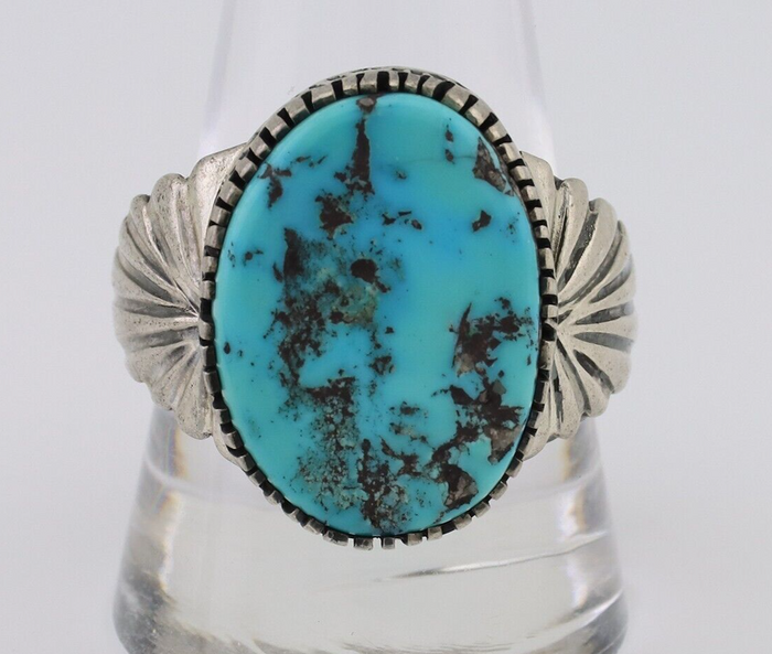 Navajo Ring 925 Silver Blue Sleeping Beauty Turquoise Artist Signed DK C.80's