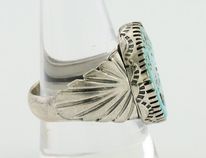 Navajo Ring 925 Silver Blue Sleeping Beauty Turquoise Artist Signed DK C.80's