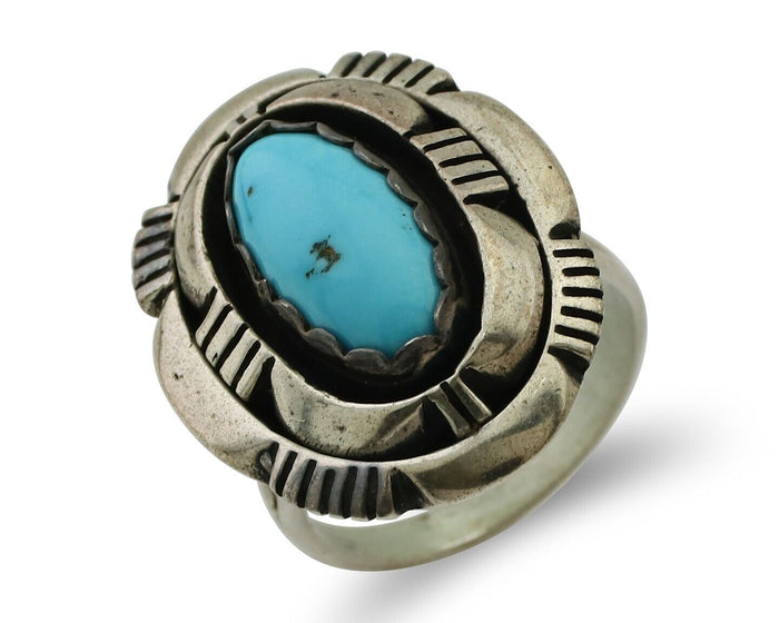 Navajo Ring 925 Silver Blue Sleeping Beauty Turquoise Signed LM NEZ C.80's