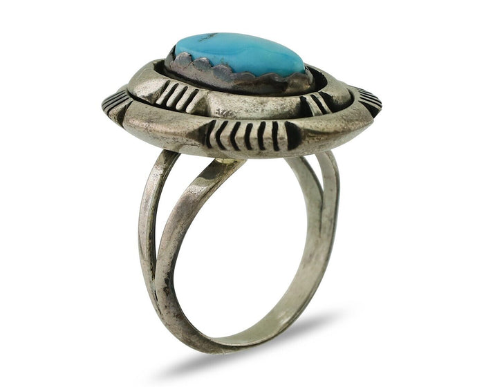 Navajo Ring 925 Silver Blue Sleeping Beauty Turquoise Signed LM NEZ C.80's