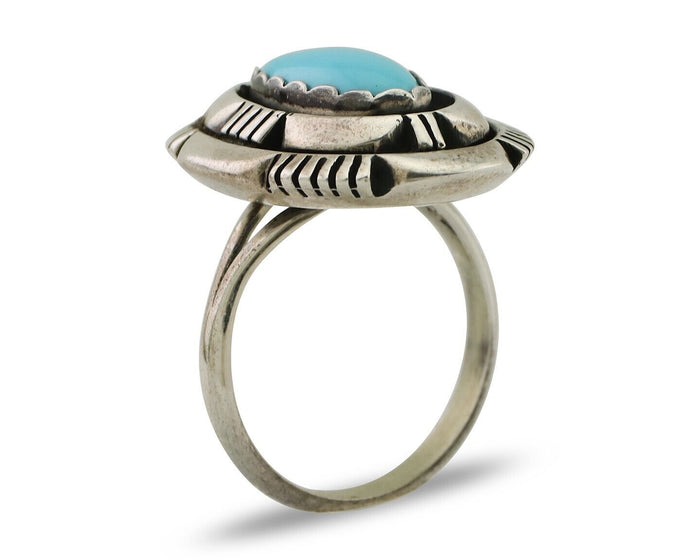 Navajo Ring 925 Silver Blue Sleeping Beauty Turquoise Signed LM NEZ C.80's