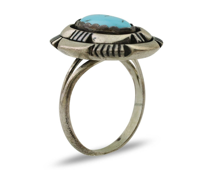 Navajo Ring 925 Silver Blue Sleeping Beauty Turquoise Signed LM NEZ C.80's
