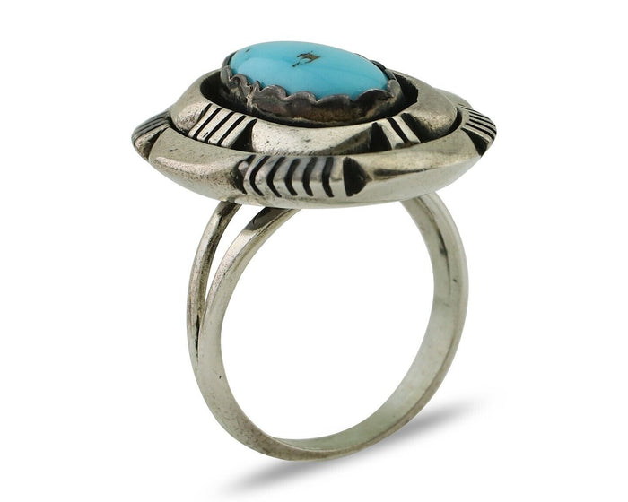 Navajo Ring 925 Silver Blue Sleeping Beauty Turquoise Signed LM NEZ C.80's