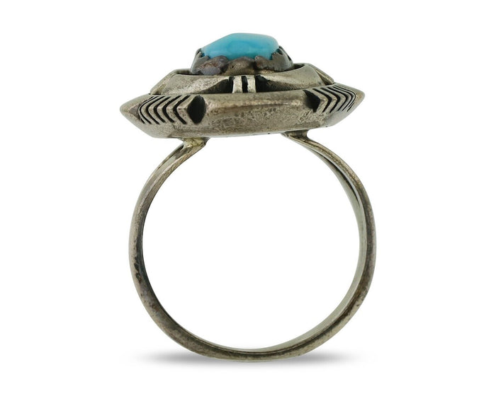 Navajo Ring 925 Silver Blue Sleeping Beauty Turquoise Signed LM NEZ C.80's