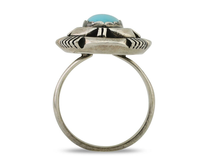 Navajo Ring 925 Silver Blue Sleeping Beauty Turquoise Signed LM NEZ C.80's