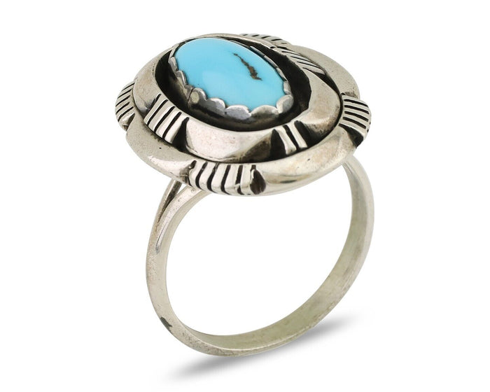 Navajo Ring 925 Silver Blue Sleeping Beauty Turquoise Signed LM NEZ C.80's