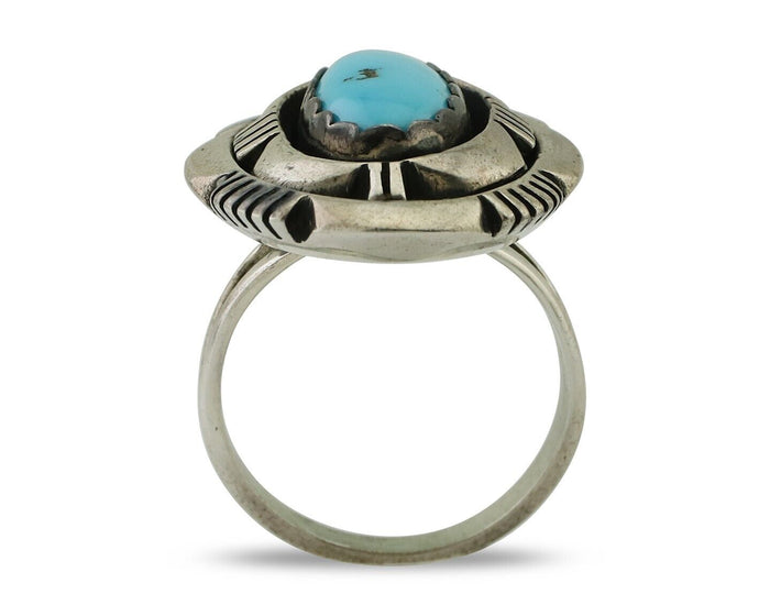 Navajo Ring 925 Silver Blue Sleeping Beauty Turquoise Signed LM NEZ C.80's
