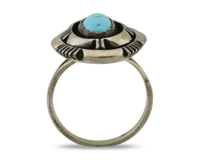 Navajo Ring 925 Silver Blue Sleeping Beauty Turquoise Signed LM NEZ C.80's