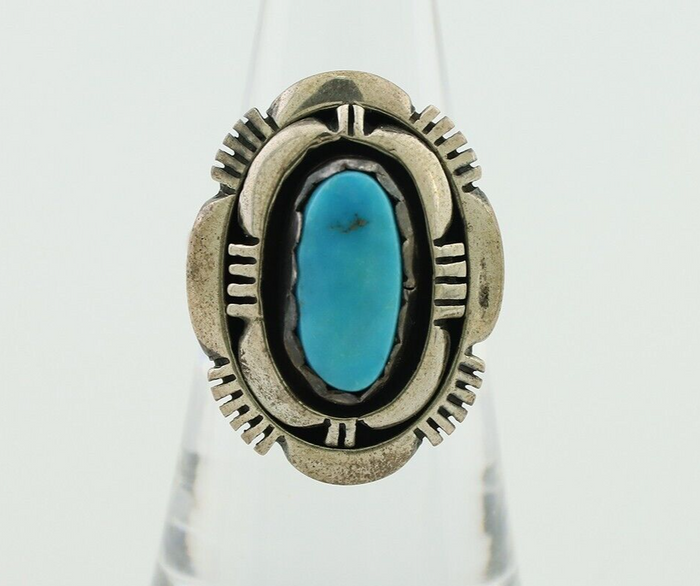 Navajo Ring 925 Silver Blue Sleeping Beauty Turquoise Signed LM NEZ C.80's