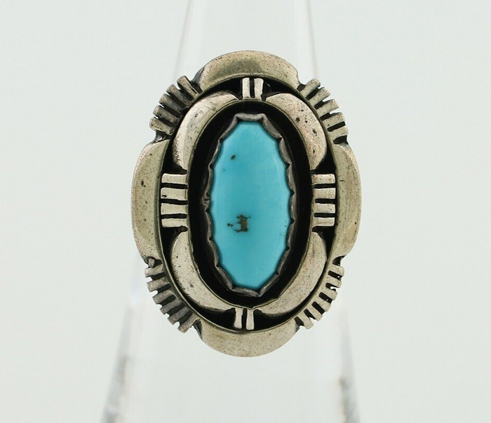 Navajo Ring 925 Silver Blue Sleeping Beauty Turquoise Signed LM NEZ C.80's