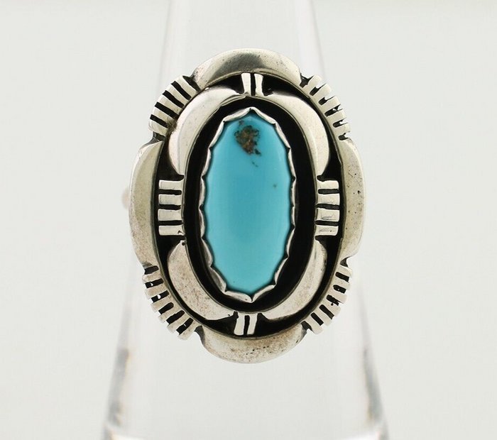 Navajo Ring 925 Silver Blue Sleeping Beauty Turquoise Signed LM NEZ C.80's