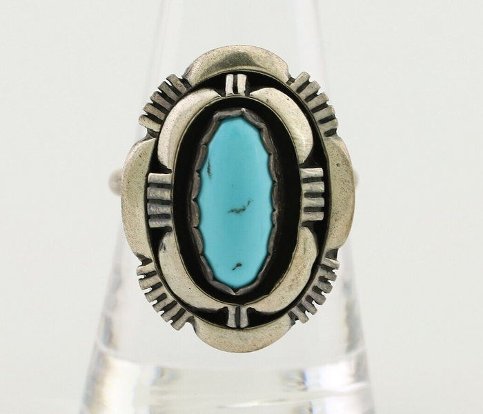 Navajo Ring 925 Silver Blue Sleeping Beauty Turquoise Signed LM NEZ C.80's