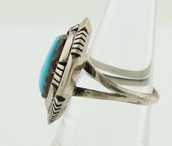 Navajo Ring 925 Silver Blue Sleeping Beauty Turquoise Signed LM NEZ C.80's