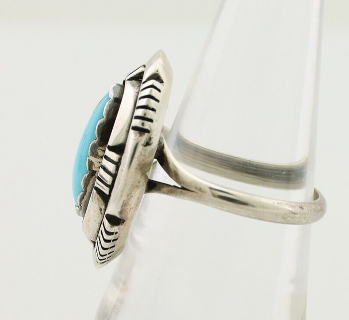 Navajo Ring 925 Silver Blue Sleeping Beauty Turquoise Signed LM NEZ C.80's