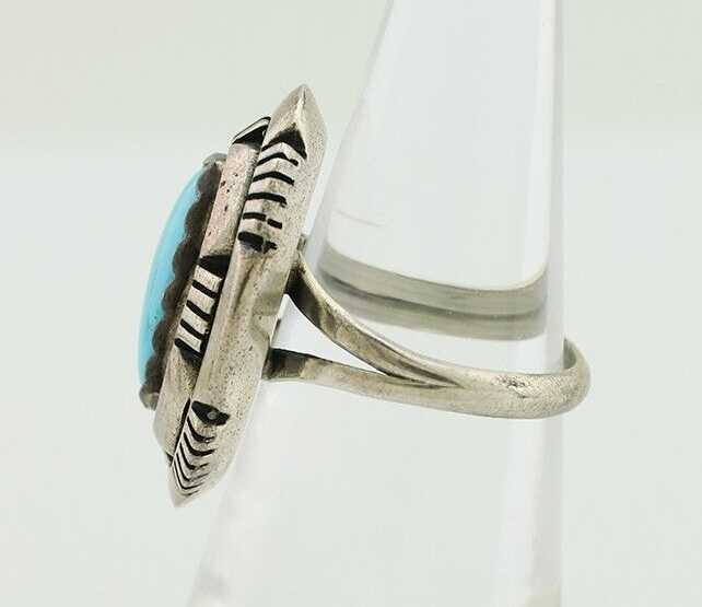 Navajo Ring 925 Silver Blue Sleeping Beauty Turquoise Signed LM NEZ C.80's