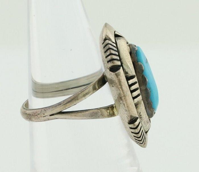 Navajo Ring 925 Silver Blue Sleeping Beauty Turquoise Signed LM NEZ C.80's