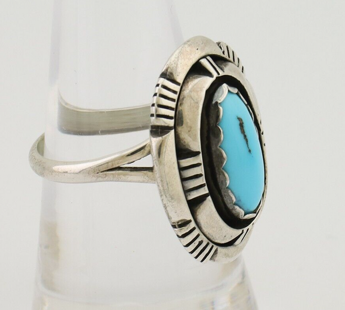 Navajo Ring 925 Silver Blue Sleeping Beauty Turquoise Signed LM NEZ C.80's