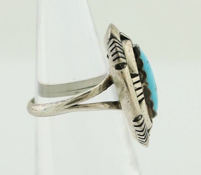 Navajo Ring 925 Silver Blue Sleeping Beauty Turquoise Signed LM NEZ C.80's
