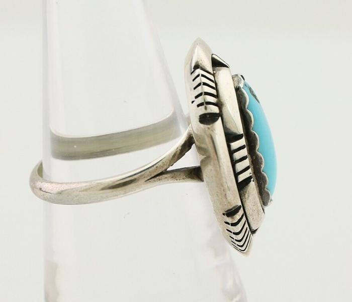 Navajo Ring 925 Silver Blue Sleeping Beauty Turquoise Signed LM NEZ C.80's