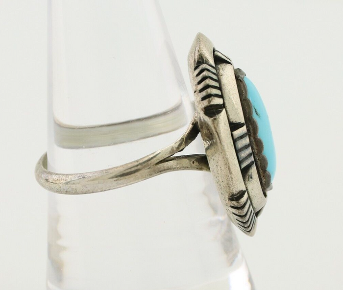 Navajo Ring 925 Silver Blue Sleeping Beauty Turquoise Signed LM NEZ C.80's