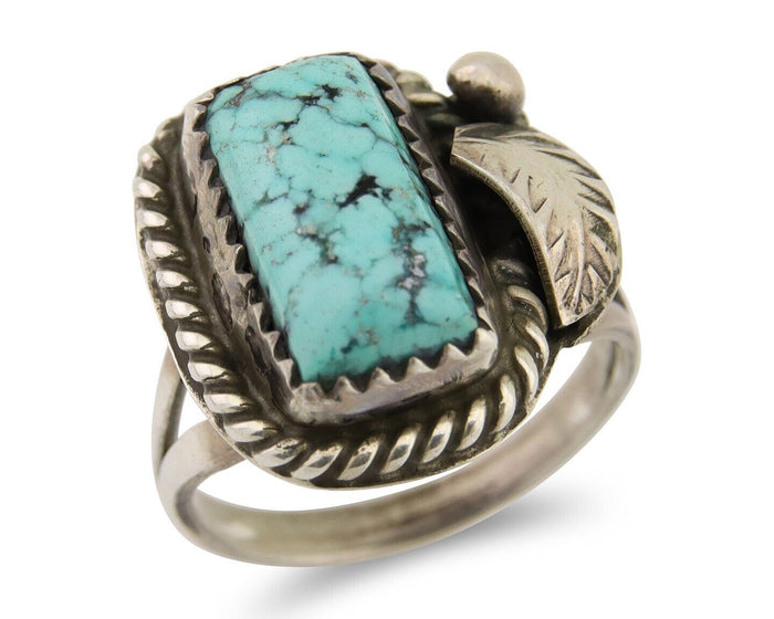 Navajo Ring 925 Silver Blue Spiderweb Turquoise Native American Artist C.80's