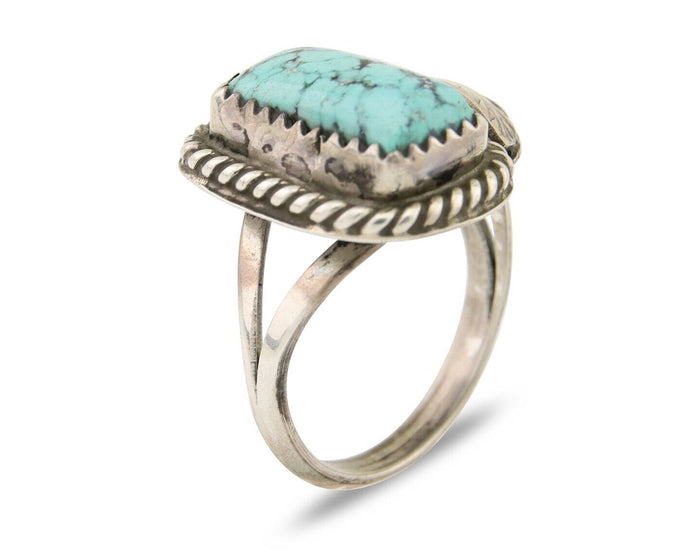 Navajo Ring 925 Silver Blue Spiderweb Turquoise Native American Artist C.80's