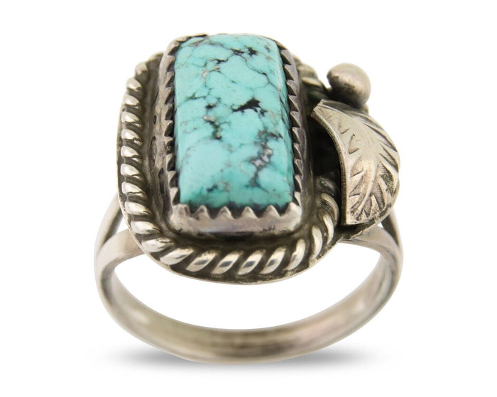 Navajo Ring 925 Silver Blue Spiderweb Turquoise Native American Artist C.80's