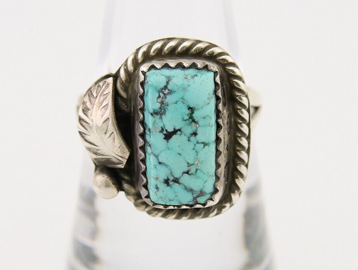 Navajo Ring 925 Silver Blue Spiderweb Turquoise Native American Artist C.80's